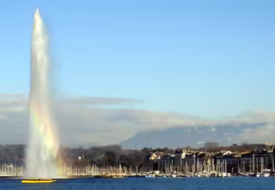 Mouette Waterbus Passing the Jet d'Eau in Genève