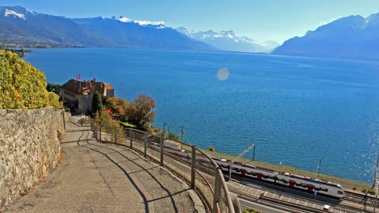 Swiss Train in the Lavaux on Lake Geneva