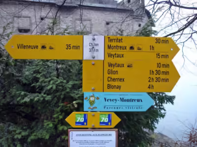 Hiking Route Signs at Chateau de Chillon Castle near Montreux
