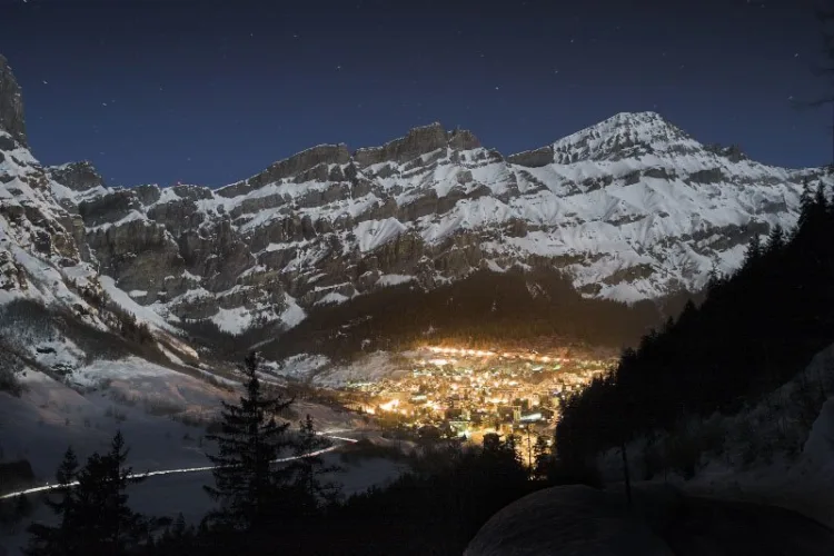 Leukerbad Dorf at Night