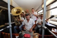 A jazz band playing on a train during the Montreux Jazz Festival