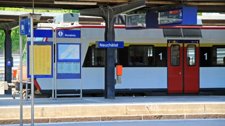 Regional train in Gare de Neuschâtel in Switzerland