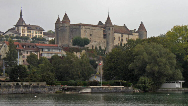 Chateau de Grandson Castle Viewed from Lake Neuchatel