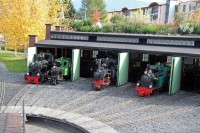 Miniature steam engines in the depot at the Swiss Vapeur Parc
