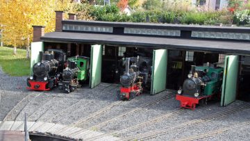 Miniature steam engines in the depot at the Swiss Vapeur Parc