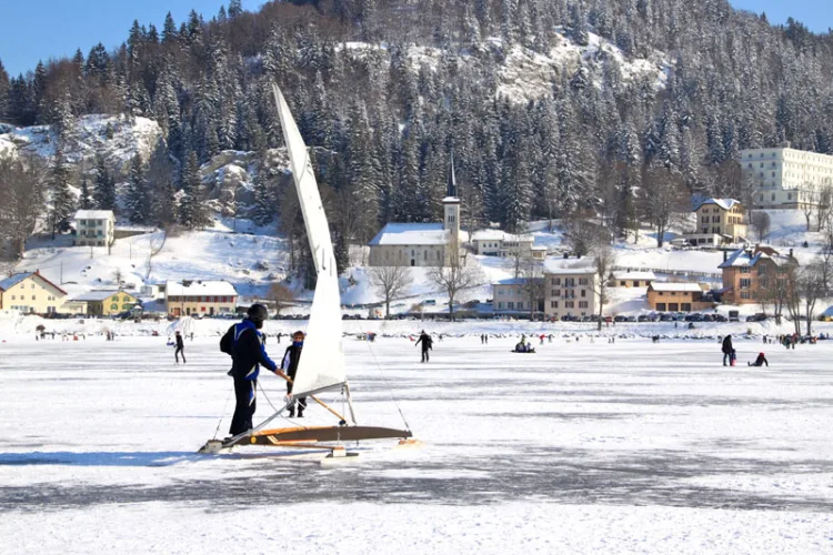 A frozen over Lake Joux
