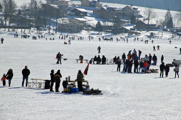 Food Stalls in a Frozen Lac de Joux, Switzerland