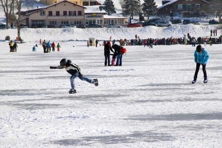 Ice-Skating on Lake Joux in Switzerland