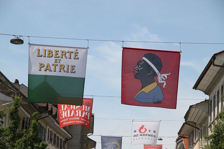 Flags in Avenches in Switzerland