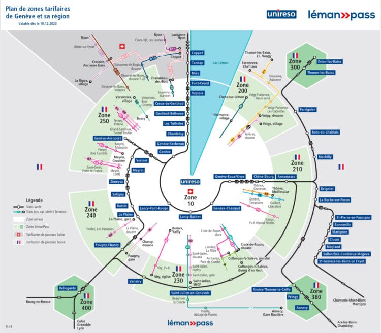Fare zones for public transportation in the geneva region