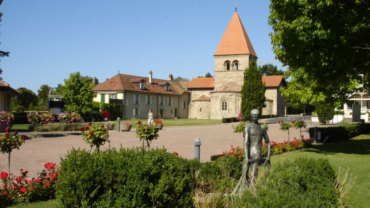 Romanesque St Sulpice Church on Lake Geneva