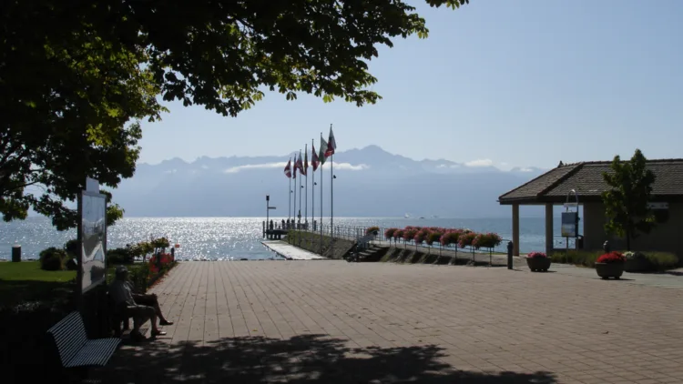 Boat landing of St Sulpice on Lake Geneva