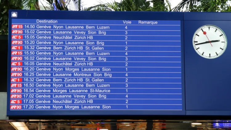 Train Departures Board at Geneva Airport