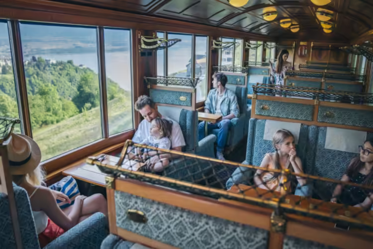 Golden Pass Belle-Epoque Classic trains First Class coach for travel between Montreux and Zweisimmen.