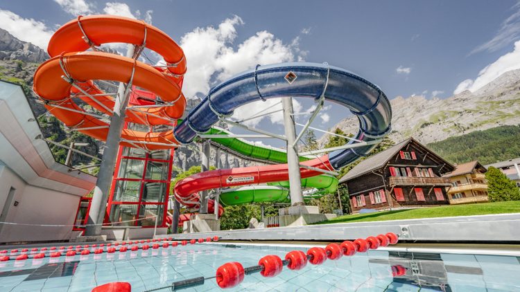 Leukerbad Therme Waterslides are popular with children