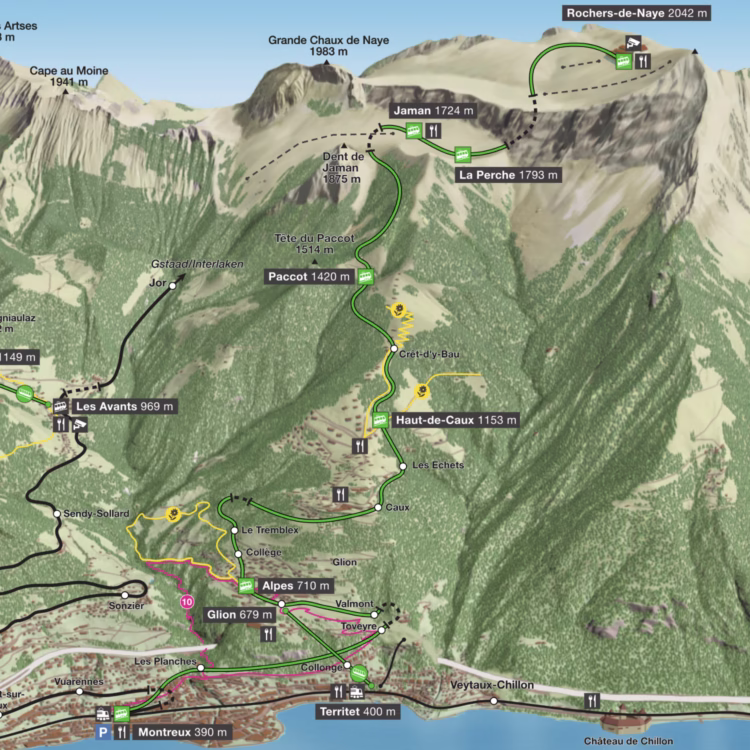 Map Montreux Train to Rochers de Naye