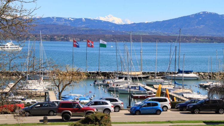 Mt Blanc seen from Nyon on Lake Geneva in Switzerland