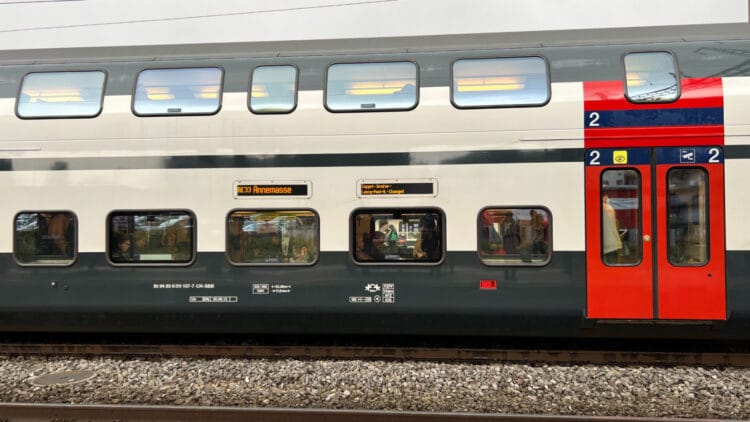 Typical double decker regional express train in the Lake Geneva are of Switzerland and France