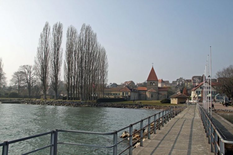 St Sulpice with Romanesque Church near Lausanne Lake Geneva Switzerland