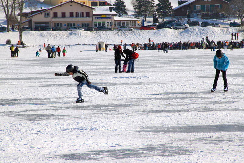 IceSkating on Lake Joux in Switzerland Lake Geneva Switzerland